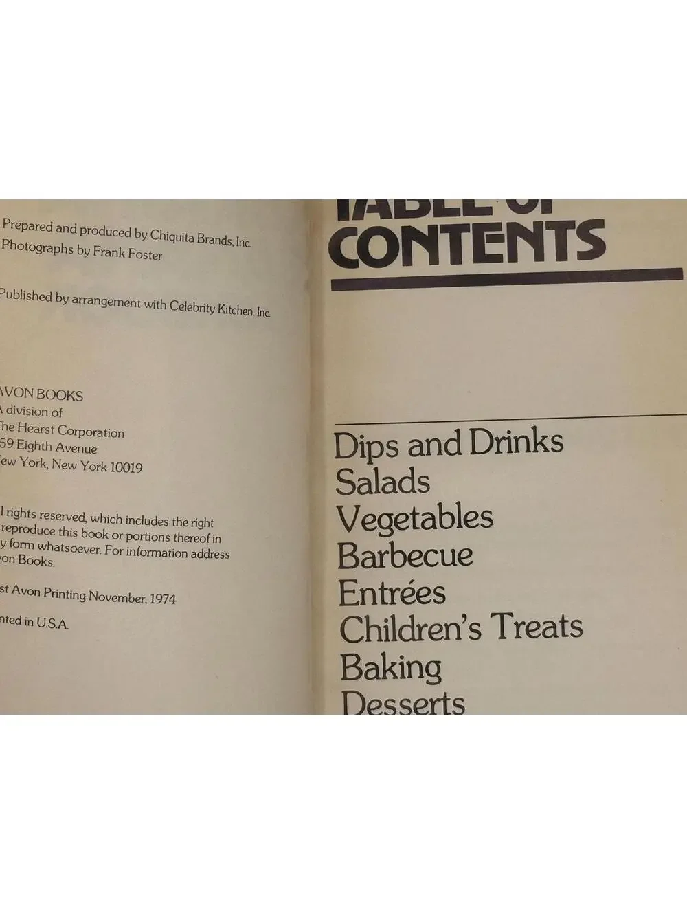 Vintage Chiquita Banana Product Cookbook, 1974, First Avon Printing, Paperback